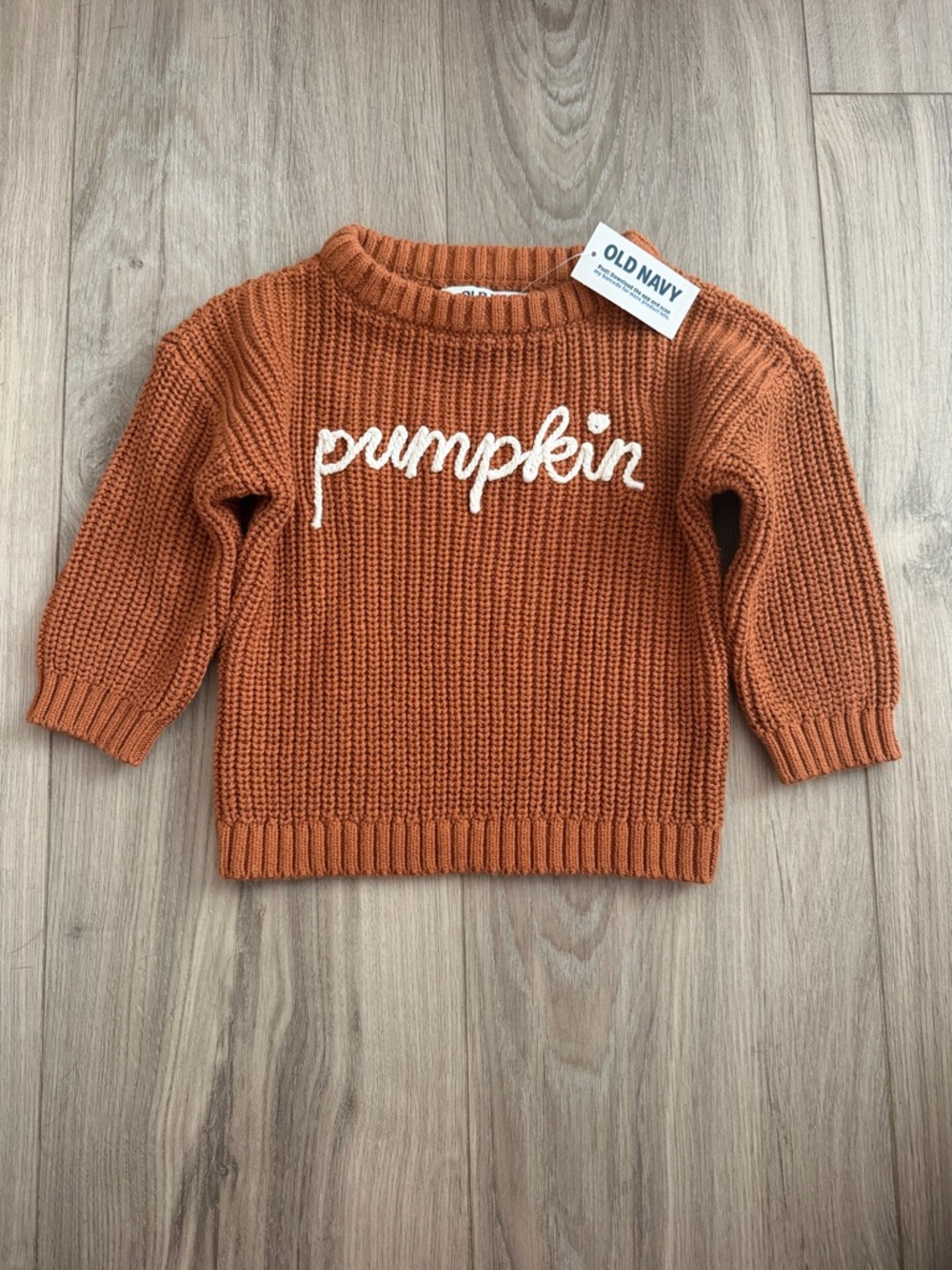 Old Navy Orange Knit Sweater with "pumpkin" Script